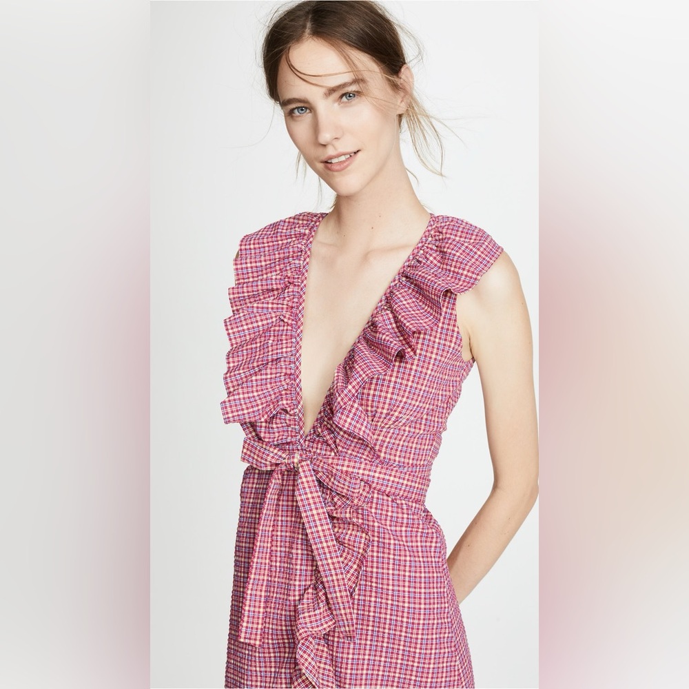 Misa Los Angeles Pink Ruffled Wrap Sundress